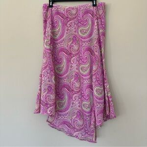 Women 14/16 Y2K Pink Paisley Midi Skirt Flowy Fairy Lane Bryant Pull On asymmetr